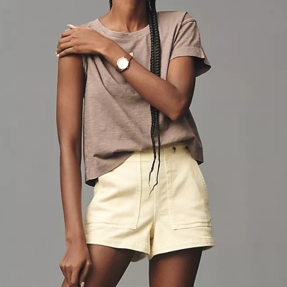 Anthropologie Pilcro The Kit Regenerative Mid Rise Cotton Shorts in Yellow NWT - Picture 3 of 16